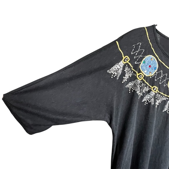 VTG Western Connection Embroidered Top Gray SZ M Beaded Retro Boho Hipster - Picture 3 of 11